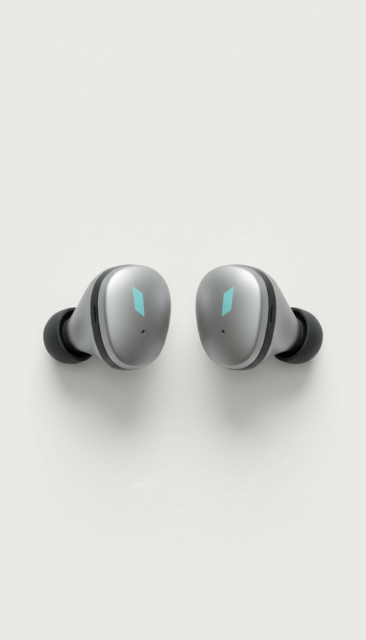 Wireless earbuds in silver mist