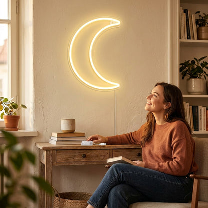 Moon Neon Light - Glowing Lunar Wall Decor