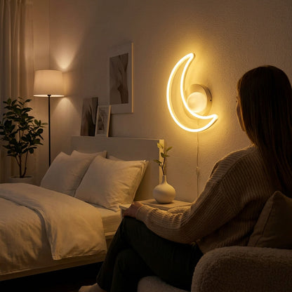 Moon Neon Light - Glowing Lunar Wall Decor